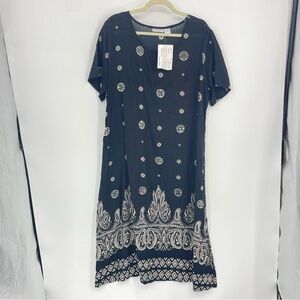 PHASES Black & White Floral Embellished short sleeve Dress SIZE XL - NEW